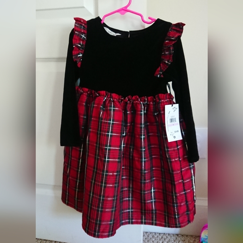 Pippa & Julie Velvet Plaid Dress In Plaid Red & Black Girl Dress Size 6 — image 3 of 8